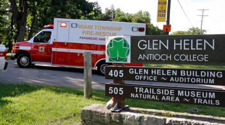 A 65-year-old woman was transported by medical helicopter after she fell about 40 feet while hiking in Glen Helen Nature Preserve in Yellow Springs Friday, Aug. 12, 2011, according to Denny Powell, assistant chief for Miami Twp. Fire and Rescue.