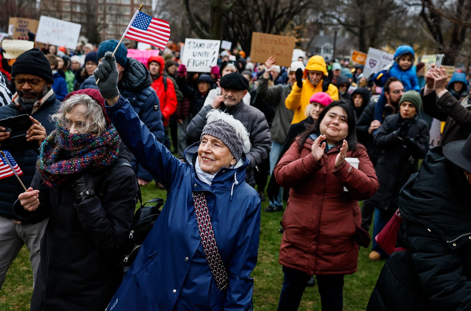 FILE - Hundreds of demonstrators gather on Cambridge Common during a rally at the historic park in Cambridge, Mass., Saturday, April 12, 2025, calling on Harvard University to resist what organizers described as attempts by President Trump to influence the institution. (Erin Clark/The Boston Globe via AP, File)