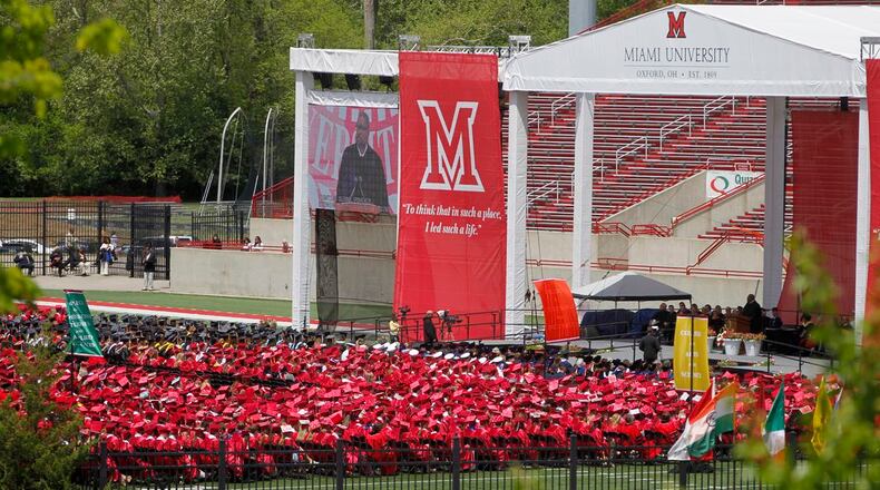 Butler County’s largest school and employer will hold its spring commencement Saturday, outside at Yager Stadium, rain or shine, said Miami University officials. Miami will celebrate the Class of 2023 and its 4,555 graduates during the 184th spring commencement ceremony. (File Photo\Journal-News)