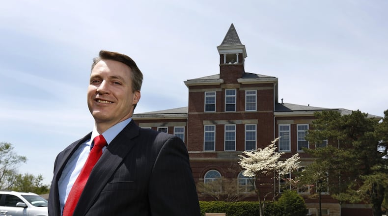 Thomas White, president of Cedarville University with Founders Hall in the background on May 6, 2014. (Columbus Dispatch photo by Tom Dodge)