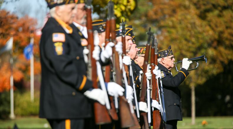 Members of the American Legion Post 218 perform a 21 gun salute and Taps during the annual observance of Veteran’s Day in Middletown, Friday, Nov. 11, 2016. GREG LYNCH / STAFF