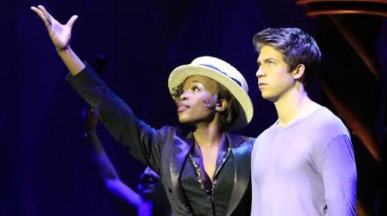 In “Pippin,” Housso Semon (center) plays the role named Leading Player, pictured here with Pippin, played by Naysh Fox. CONTRIBUTED