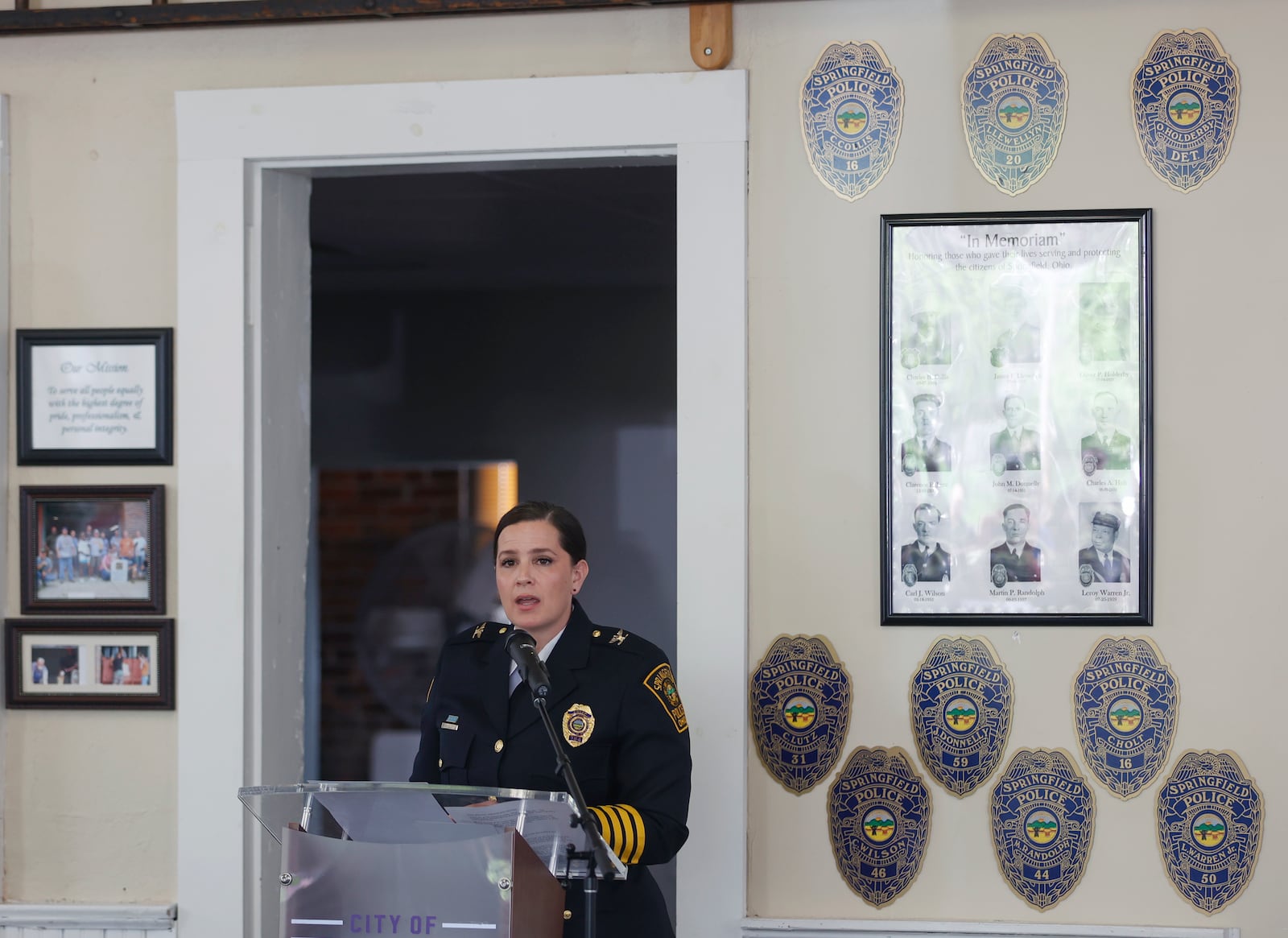 Allison Elliot, chief of Springfield Police, speaks during a renaming ceremony on Wednesday, May 7, 2025, for police sub station on West Johnny Lytle Avenue. The sub station will be named after former police chief Roger Evans, who died in 2024. JOSEPH COOKE/STAFF

