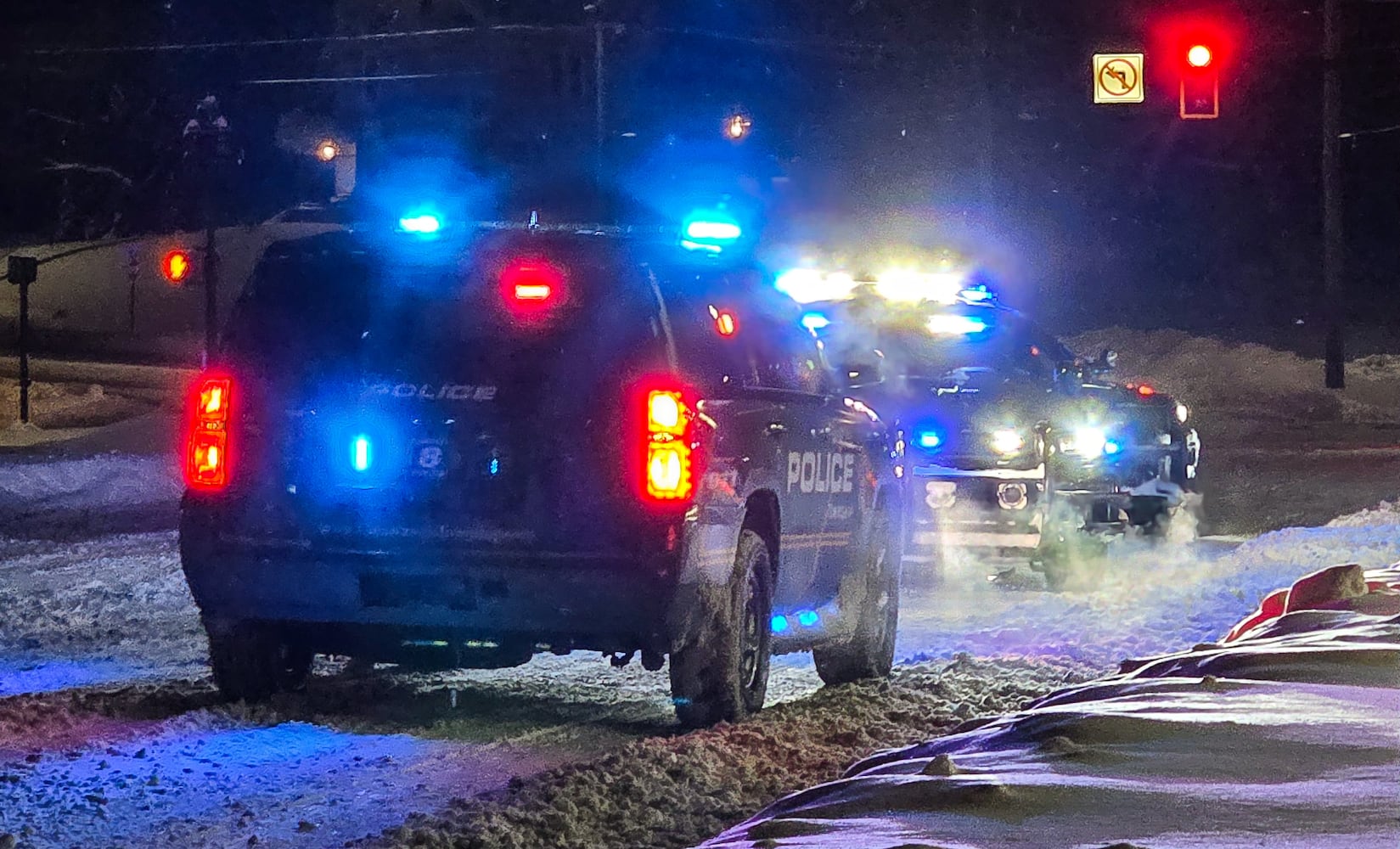 Police work in snowy weather