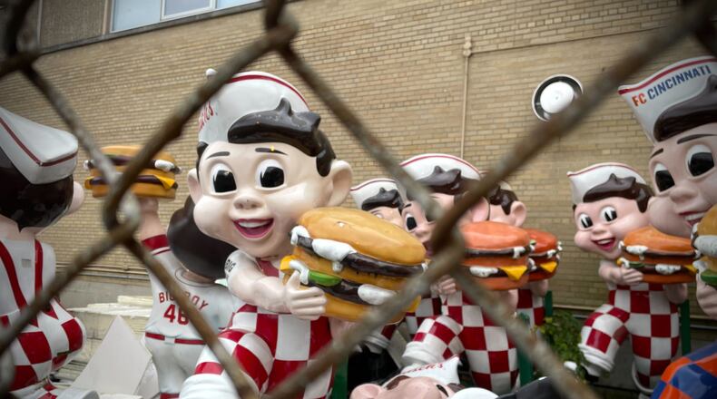 More than 20 iconic Frisch's Big Boy statues can be found in a gated area dubbed on social media as the “Big Boy Graveyard” in Cincinnati. NATALIE JONES/STAFF