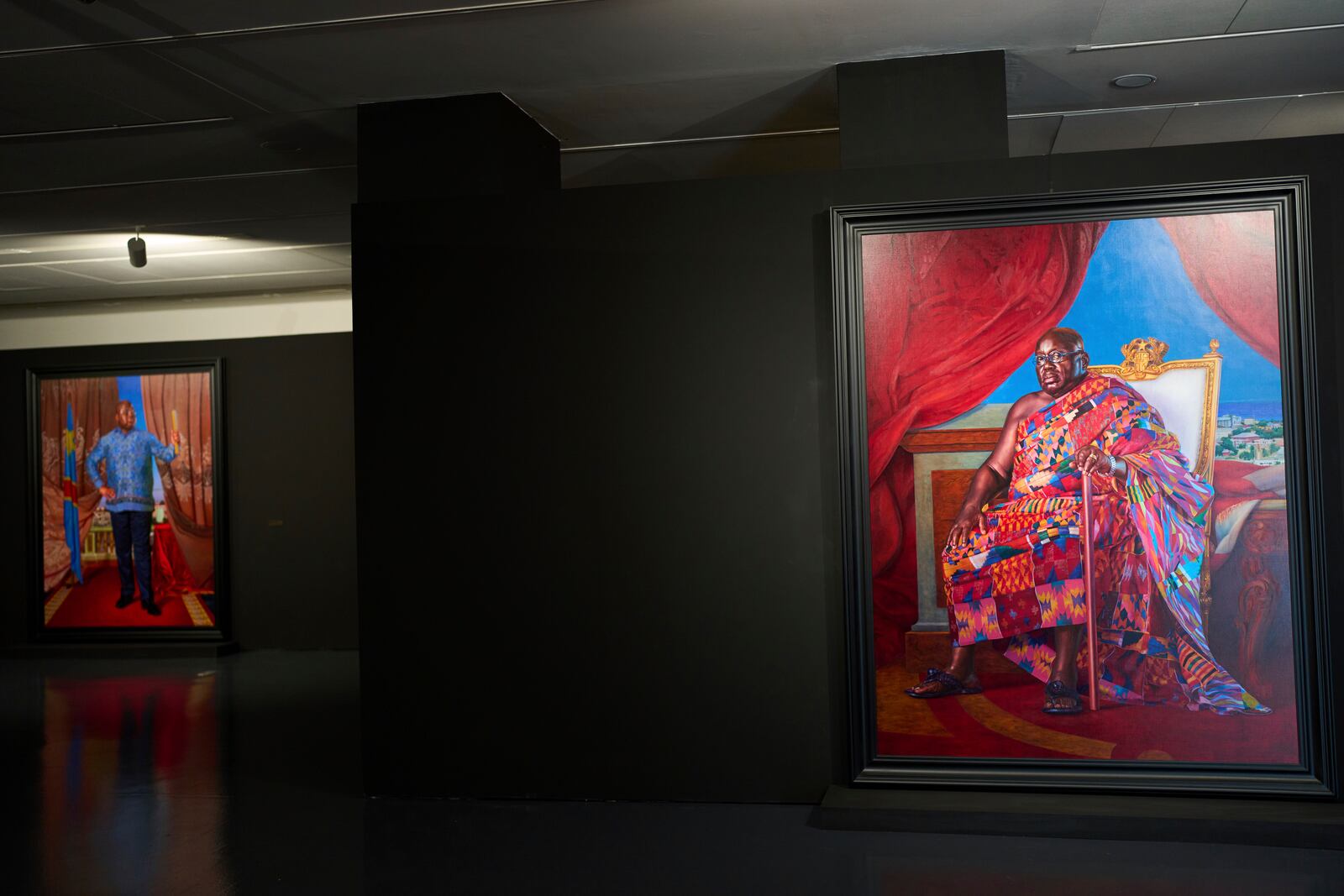 A view of of American painter Kehinde Wiley's exhibition A Maze of Power in Mohammed VI Museum of Modern and Contemporary Art, in Rabat, Tuesday, April 15, 2025. (AP Photo/Mosa'ab Elshamy)