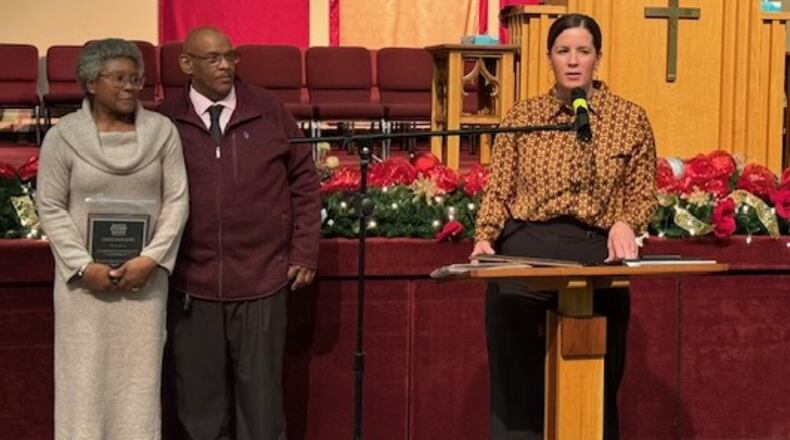 Dance Stomp Shake held its second Simply Serving Dinner and recognition awards earlier this month. Springfield Police Chief Allison Elliott attended the event and received recognition for Springfield's Mobile Crisis Response Team. Pictured are Florence Randolph, Julius Bailey and Elliott. Contributed