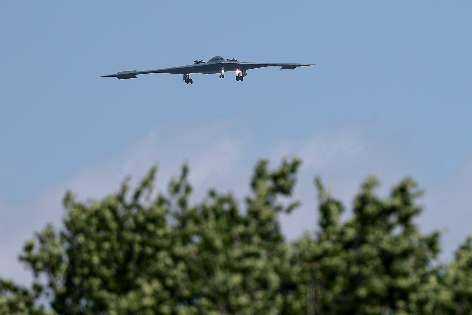 A B-2 bomber arrives at Whiteman Air Force Base Mo., Sunday, June 22, 2025, after returning from a massive strike on Iranian nuclear sites on Saturday. (AP Photo/David Smith)