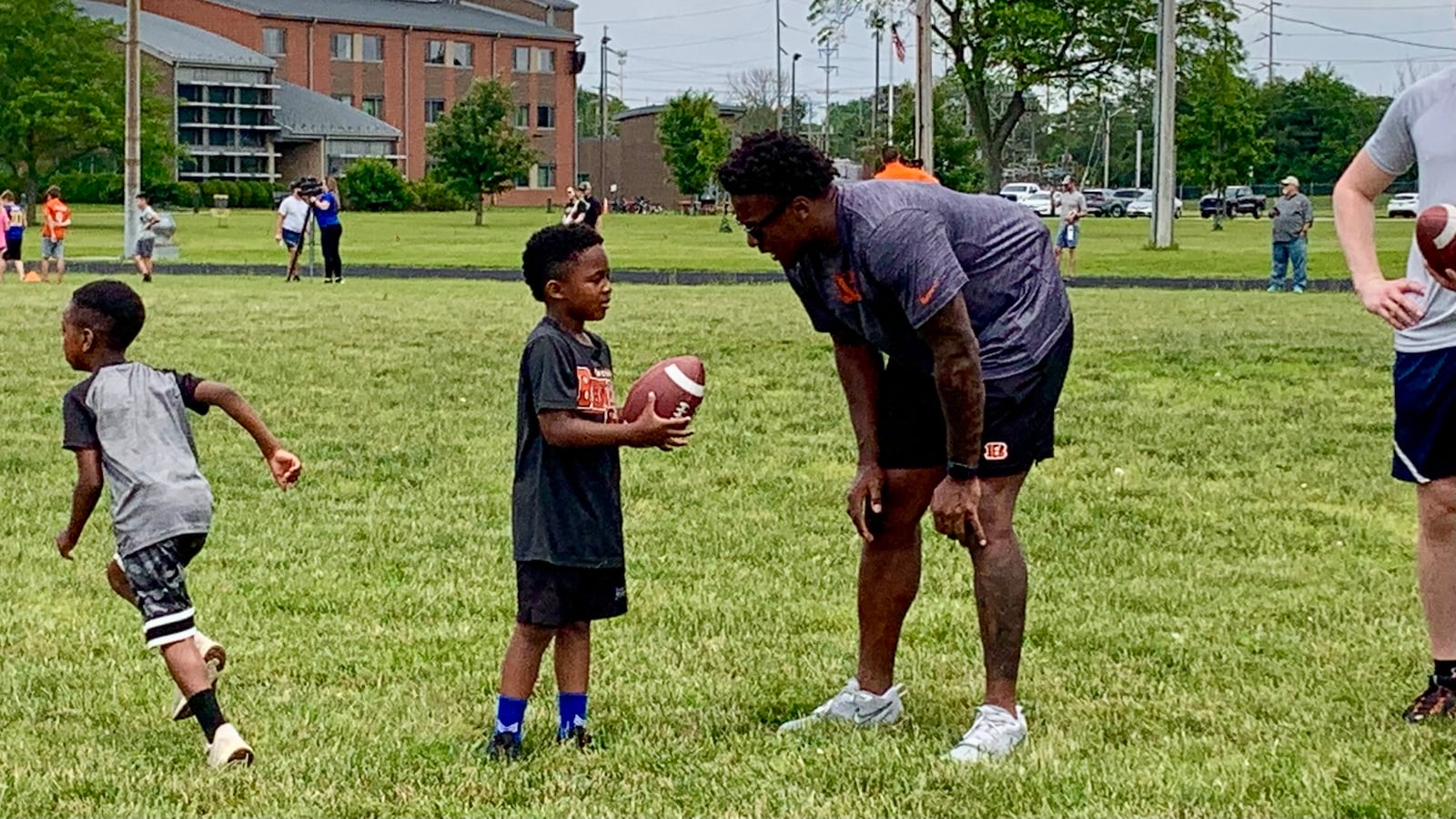 Rookies from the Cincinnati Bengals shared a meal with airmen at Wright Patterson Air Force Base and hosted a football camp for kids on Friday, June 6, 2025. LONDON BISHOP/STAFF