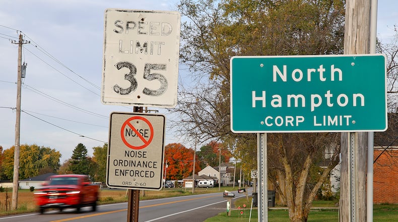 The speed limit on Ohio Route 41 changes from 50 miles per hour to 35 miles per hour in the village of North Hampton in Clark County. BILL LACKEY/STAFF