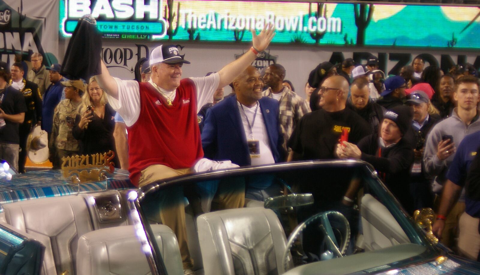 Miami head coach Chuck Martin celebrates Miami's win over Colorado State in the Snoop Dogg Arizona Bowl.
