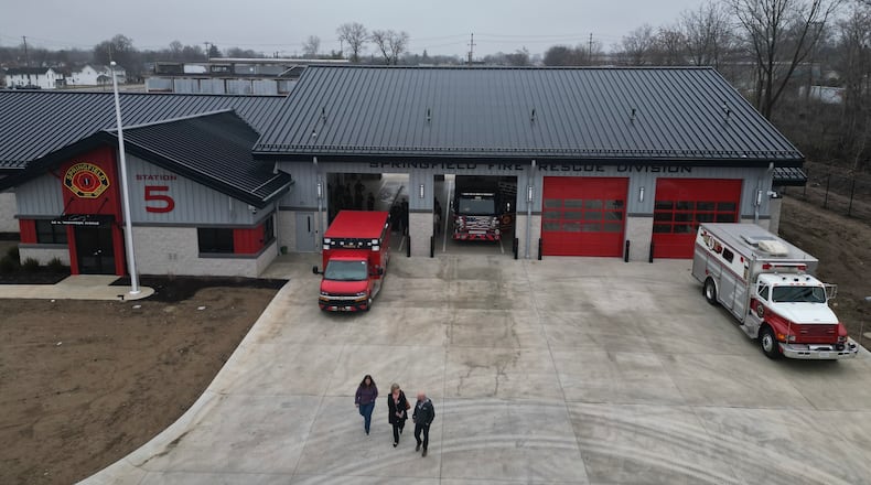 Attendees leave a ribbon-cutting ceremony at Springfield Fire Rescue Division Station 5 on Wednesday, March 4, 2026, in Springfield. JOSEPH COOKE / STAFF