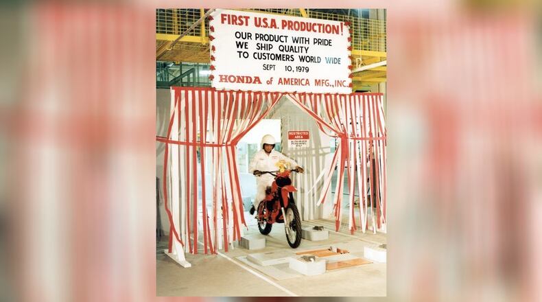 Honda was the first Japanese automaker to produce products in America, beginning with motorcycles in 1979, followed by the start of automobile production in Marysville, Ohio, on Nov. 1, 1982. FILE