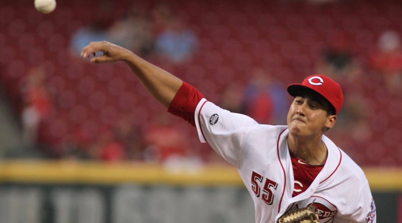 Reds starter Robert Stephenson pitches against the Rockies on Tuesday, April 19, 2016, at Great American Ball Park in Cincinnati. David Jablonski/Staff