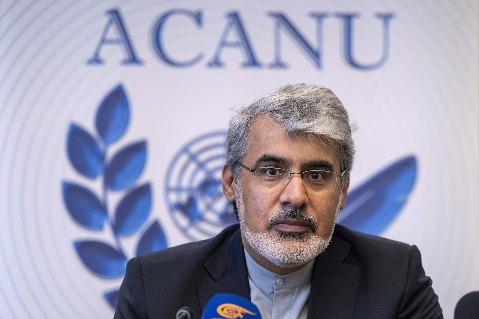 Ali Bahreini, Iran's ambassador in Geneva, speaks to journalists during a press conference at the European headquarters of the United Nations in Geneva, Switzerland, Wednesday, June 18, 2025. (Martial Trezzini/Keystone via AP)