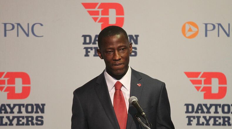 Anthony Grant speaks at a press conference at UD Arena on April 1, 2017, in Dayton. David Jablonski/Staff