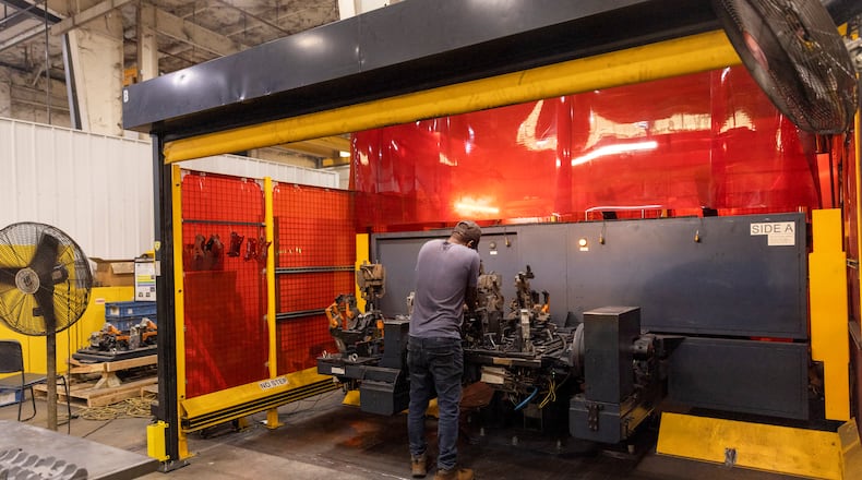 A worker in McGregor Metal Co. in Springfield, Ohio, Aug. 26, 2024. McGregor Metal Co. had to update its safety protocols in response to the threats. (Maddie McGarvey/The New York Times)