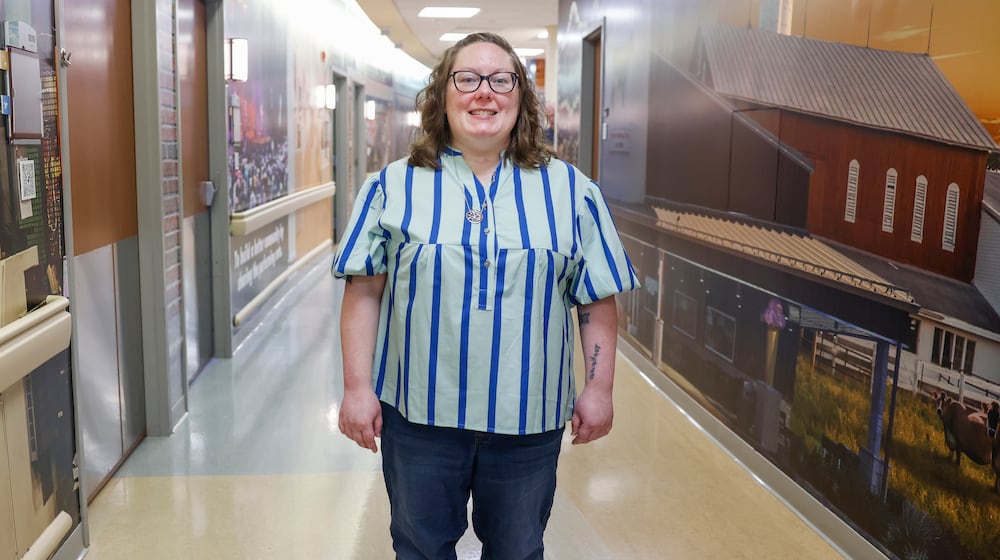 Mallory Prince poses for a photo on Wednesday, November 19, 2025, at Mercy Health Springfield. The clinical team at the hospital treated her after she had a stroke. JOSEPH COOKE/STAFF