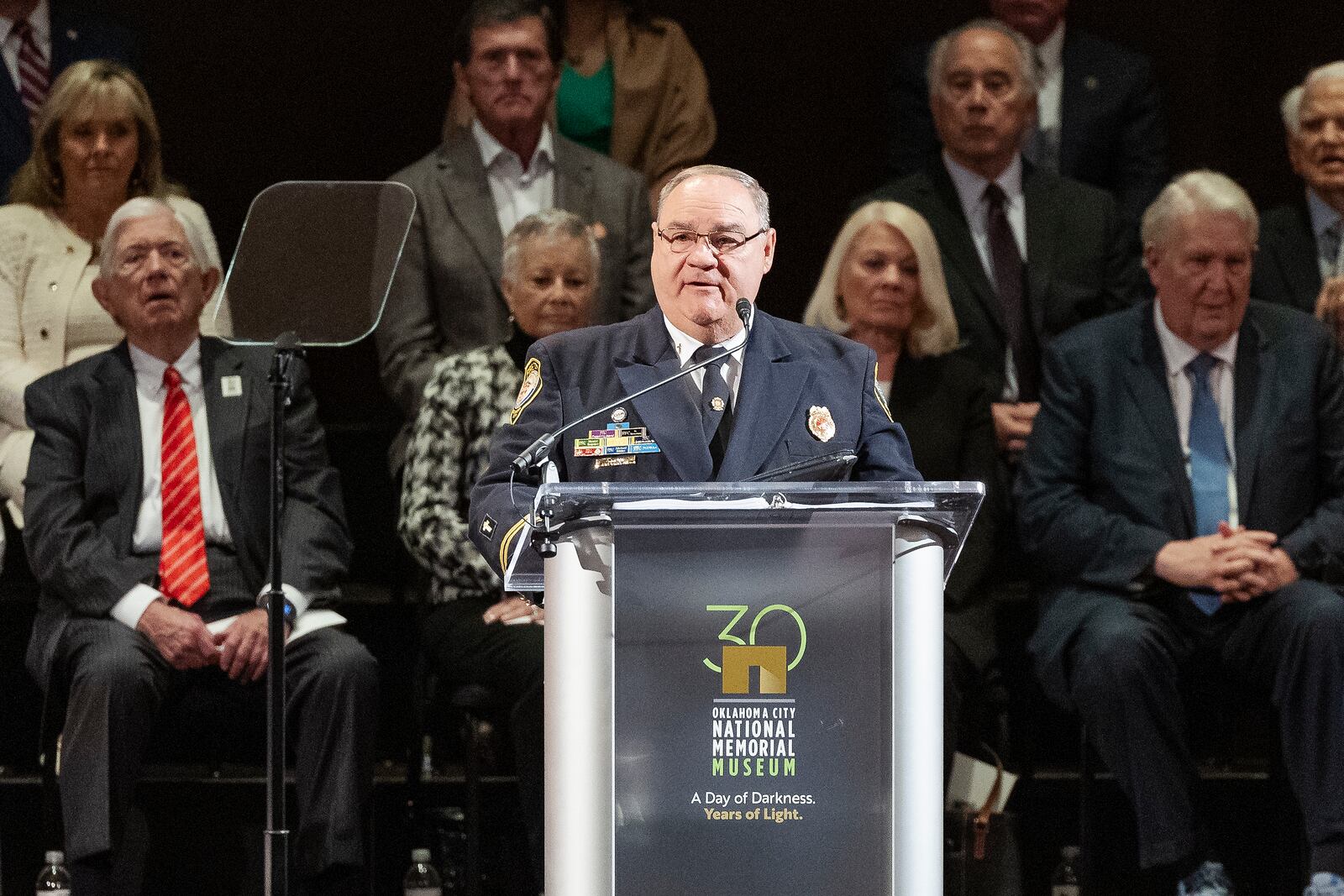 Champlain (Ret) Teddy Wilson reads the Invocation during the 30th anniversary memorial service for the victims of the 1995 Oklahoma City bombing, in Oklahoma City, Saturday, April 19, 2025. (AP Photo/Alonzo Adams)