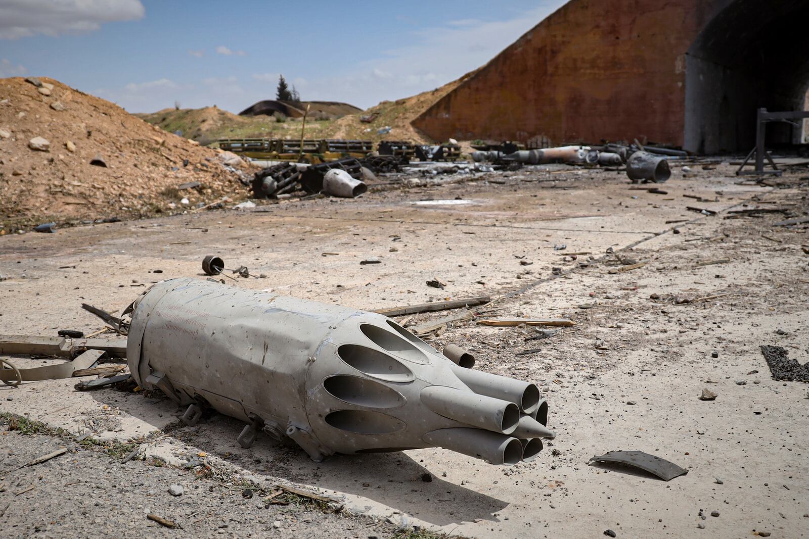 Debris is scattered at the site of an Israeli strike on a military airbase near Hama, Syria, Thursday, April 3, 2025. (AP Photo)