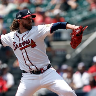 Atlanta Braves pitcher Pierce Johnson throws during the eighth inning of a baseball game against the Baltimore Orioles, Sunday, July 6, 2025, in Atlanta. (AP Photo/Butch Dill)
