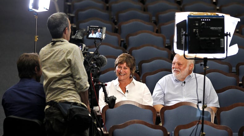 A German television station visited Springfield Wednesday to speak with Springfield Mayor Warren Copeland and Springfield City School’s Kim Fish about the importance of the John Legend Theater. The two talked about how John Legend’s contributions will help the arts in Springfield. The show will air later on this year. Bill Lackey/Staff
