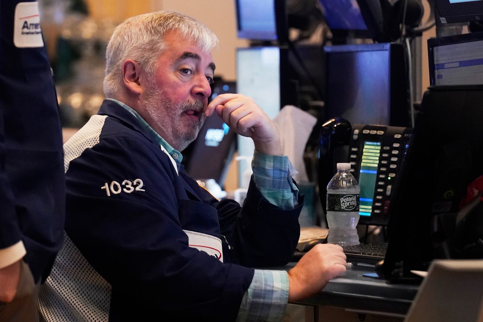 Trader Edward McCarthy works on the floor of the New York Stock Exchange, Friday, April 4, 2025. (AP Photo/Richard Drew)