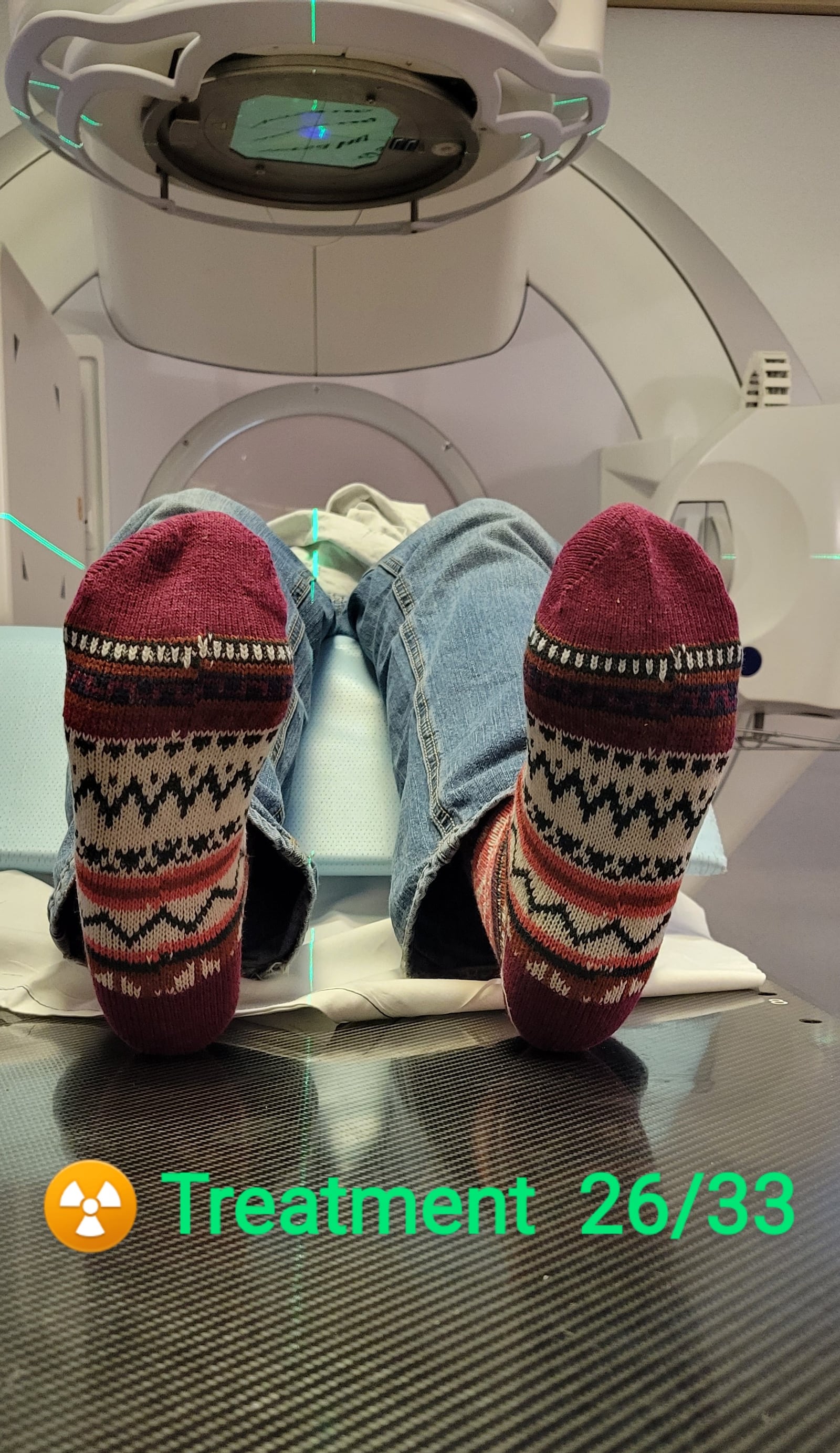 Julie Zimmer wore brightly colored socks to all but one of her radiation treatments. CONTRIBUTED