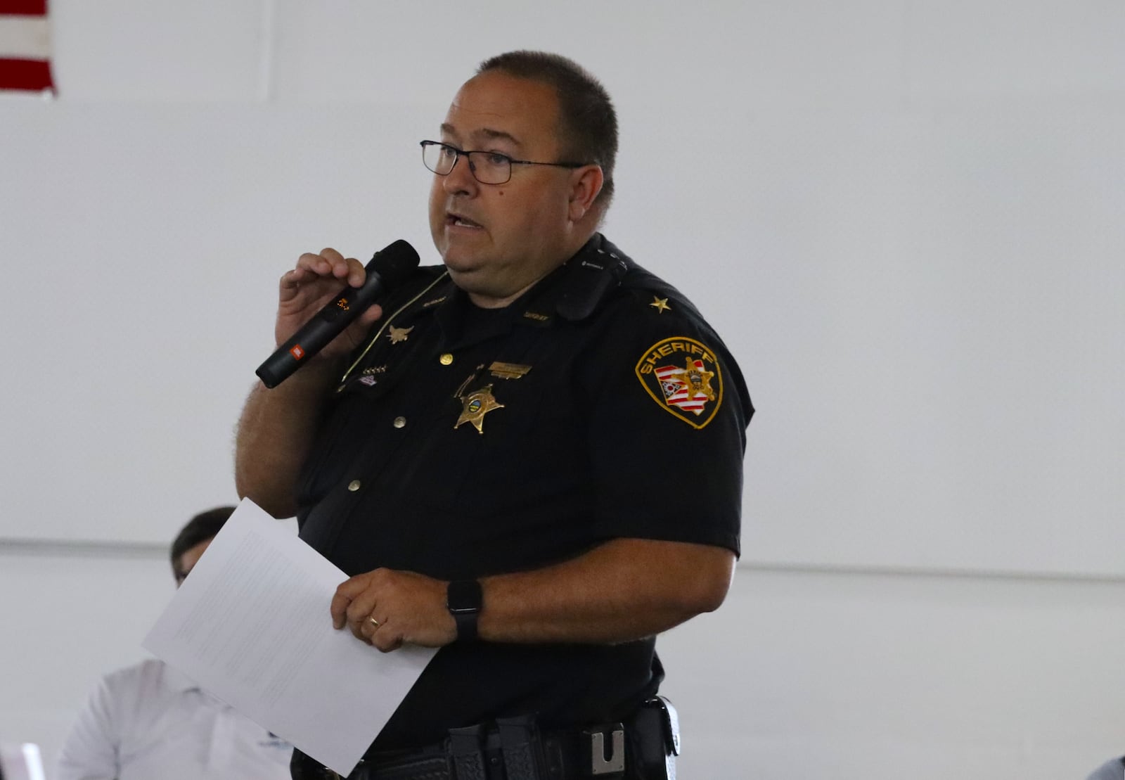 Clark County Sheriff Chris Clark speaks about the need for a new county jail Thursday, July 31, 2025 at the Arts and Crafts building at the Clark County Fairgrounds. JESSICA OROZCO/STAFF