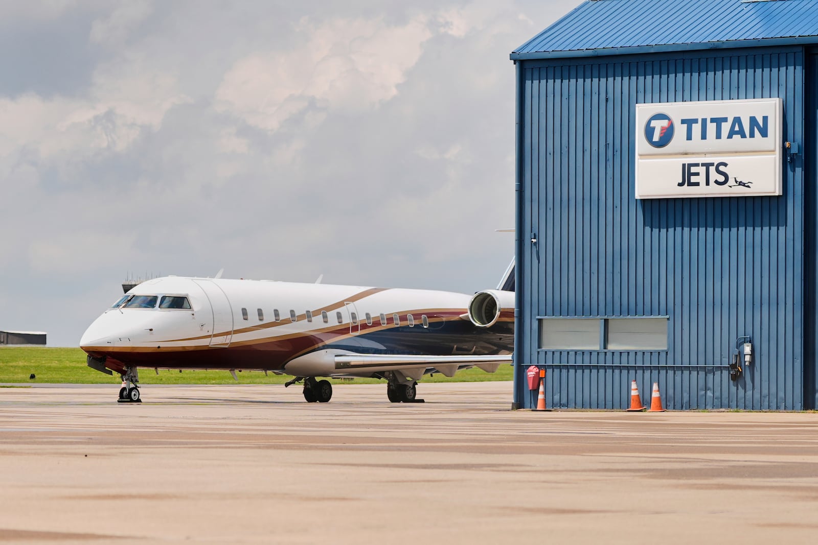 A jet is pictured at the Youngstown - Warren Regional Airport in Vienna, Ohio, Monday, June 30, 2025, where a day earlier a plane crashed on take off killing all onboard. (AP Photo/Sue Ogrocki)