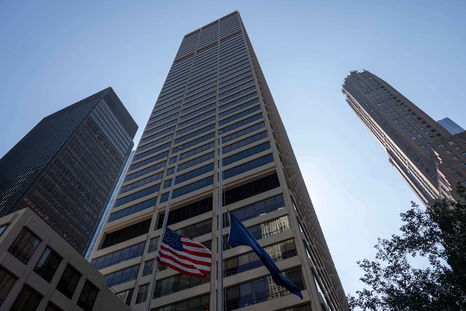 A general view shows 345 Park Ave, a scene of Monday's deadly shooting, Tuesday, July 29, 2025, in New York. (AP Photo/Yuki Iwamura)