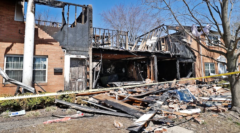 A section of the Ridgewood Court Townhomes that was blown apart in Saturday's explosion still sits untouched Monday, April 10, 2023. BILL LACKEY/STAFF