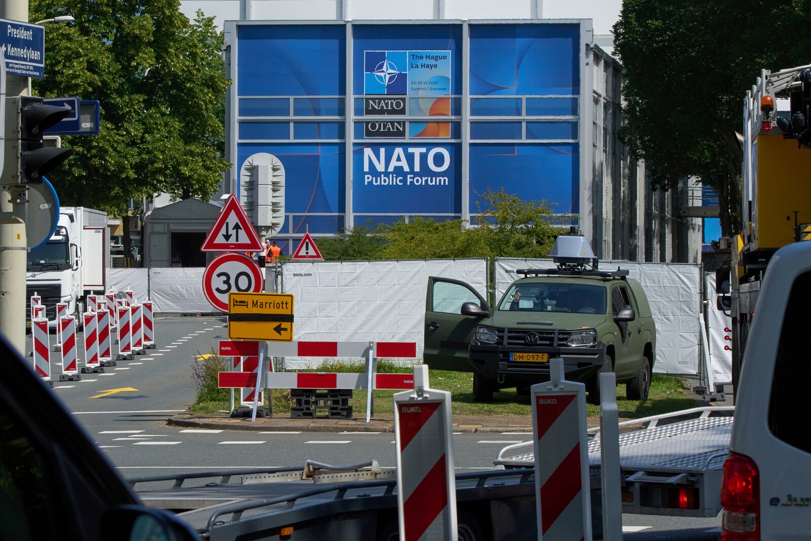 Security ahead of the NATO summit in The Hague, Netherlands, Wednesday, June 18, 2025. (AP Photo/Peter Dejong)