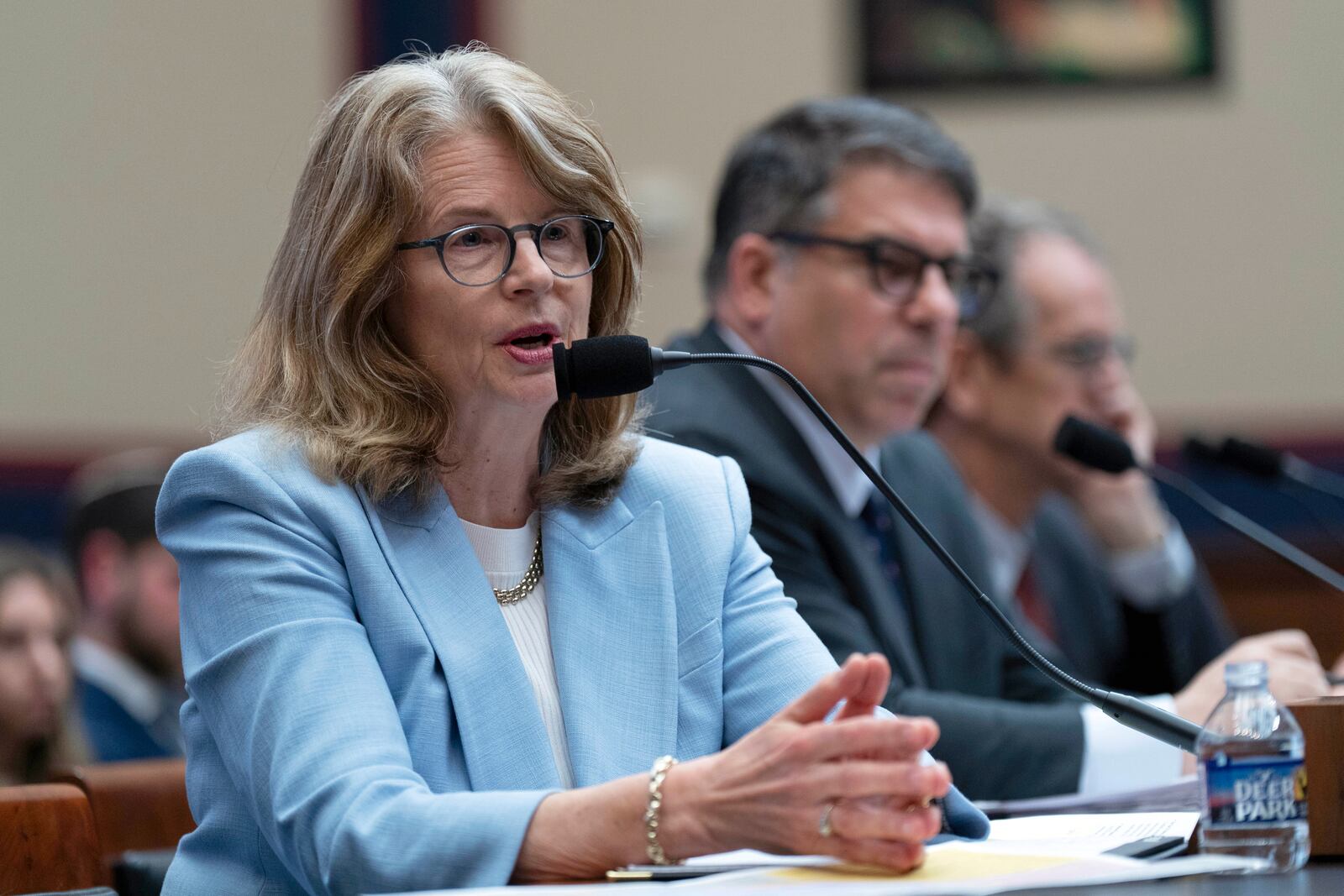 Wendy Raymond, president of Haverford College, testifies before the House Committee on Education and Workforce hearing on antisemitism on American campuses onCapitol Hill in Washington, Wednesday, May 7, 2025. (AP Photo/Jose Luis Magana)