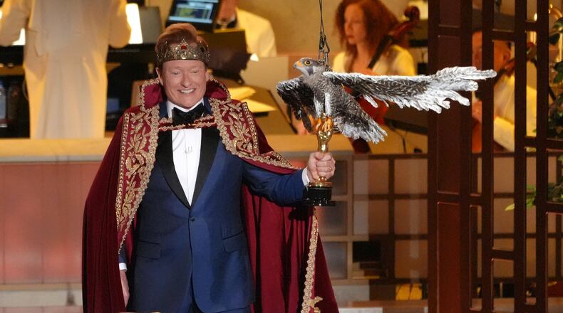 Host Conan O'Brien performs during the Oscars on Sunday, March 15, 2026, at the Dolby Theatre in Los Angeles. (AP Photo/Chris Pizzello)