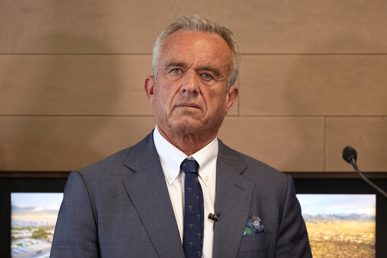 Health and Human Services Secretary Robert F. Kennedy Jr. looks on during a press conference about Utah's new fluoride ban, food additives and SNAP funds legislation, Monday, April 7, 2025, in Salt Lake City. (AP Photo/Melissa Majchrzak)