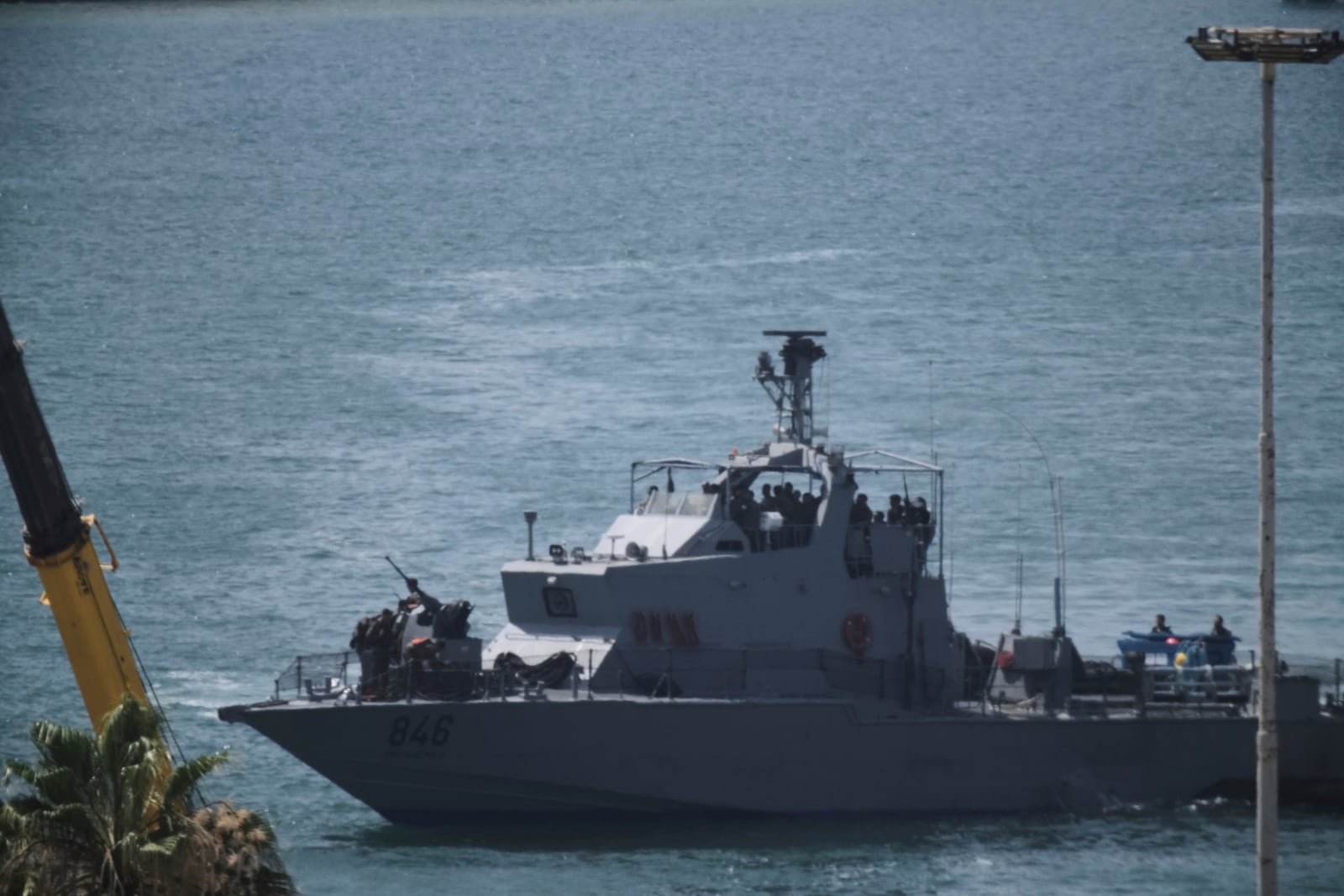Israeli Navy vessel enter the port of Ashdod, Israel, Monday, June 9, 2025. (AP Photo/Leo Correa)
