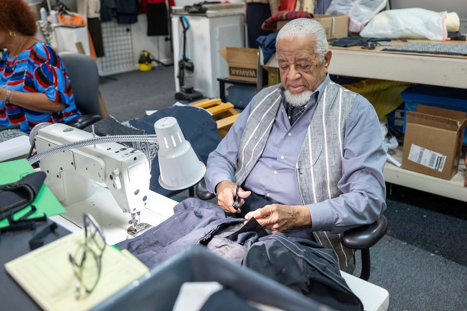 Master tailor, Jim "Gentleman Jim" McFarland, poses for a portrait on Friday, May 2, 2025, in Atlanta. (Photo by Paul R. Giunta/Invision/AP)
