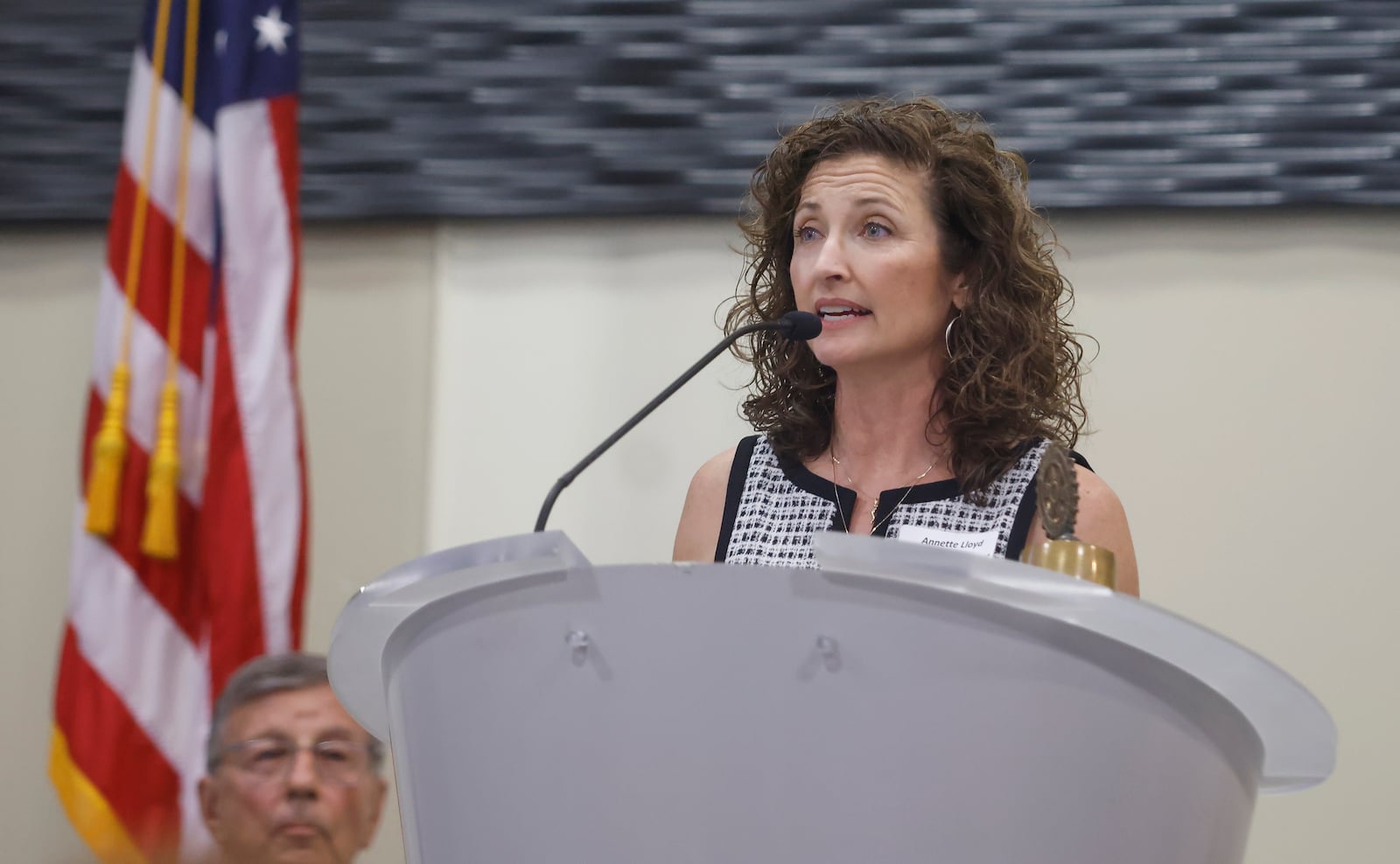Annette Lloyd, teacher in the Clark-Shawnee Local School District, speaks at the Excellence in Teaching Awards Luncheon during Springfield Rotary Club's meeting on Monday, April 21, 2025, at the Hollenbeck Bayley Center. JOSEPH COOKE/STAFF