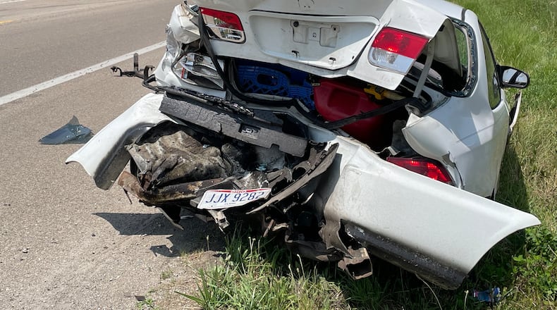 A three-car accident in the 3800 block US Route 68 injured at least two people on Wednesday, June 21, 2023. BILL LACKEY/STAFF
