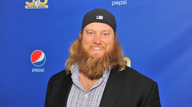 Former Jets center Nick Mangold hit the Blue Carpet at the 2015 Pepsi Rookie of the Year Award Ceremony at Pepsi Super Friday Night in San Francisco.