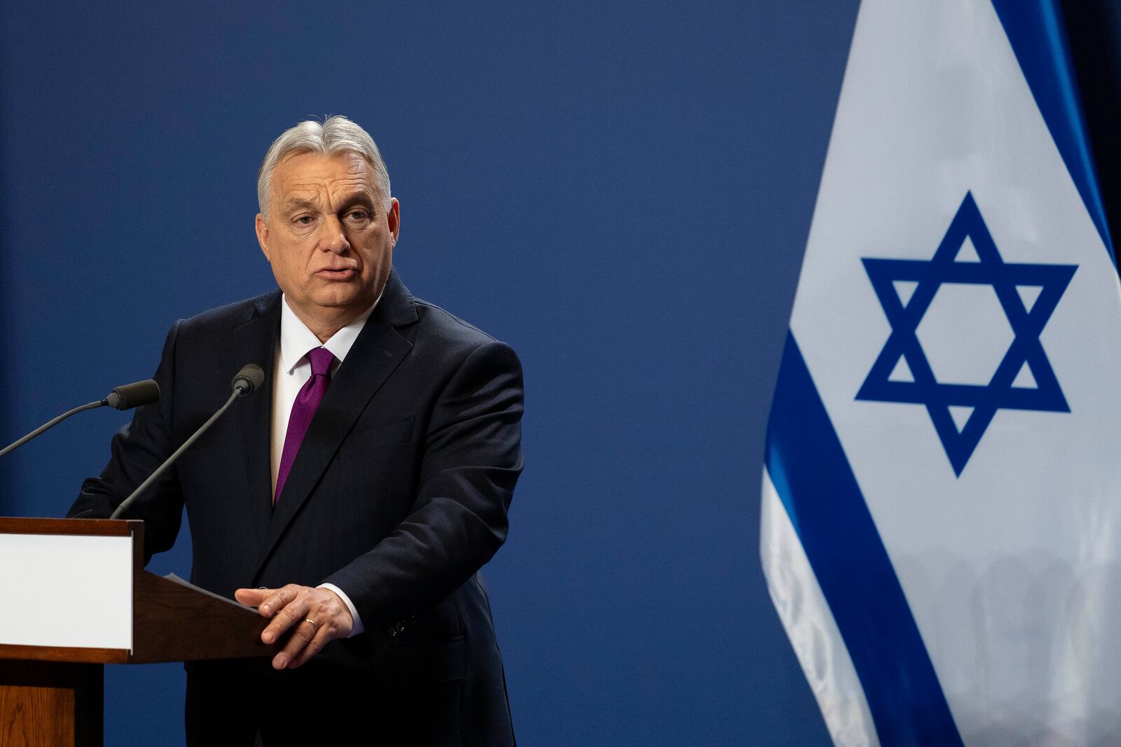 Hungarian Prime Minister Viktor Orban speaks during a press statement at the Carmelite Monastery in the Buda Castle in Budapest, Hungary, Thursday, April 3, 2025. (AP Photo/Denes Erdos)