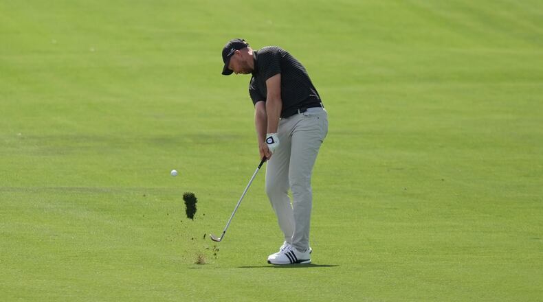 Daniel Berger hits from the 18th fairway during the first round of the Arnold Palmer Invitational at Bay Hill golf tournament Thursday, March 5, 2026, in Orlando, Fla. (AP Photo/Matt Slocum)