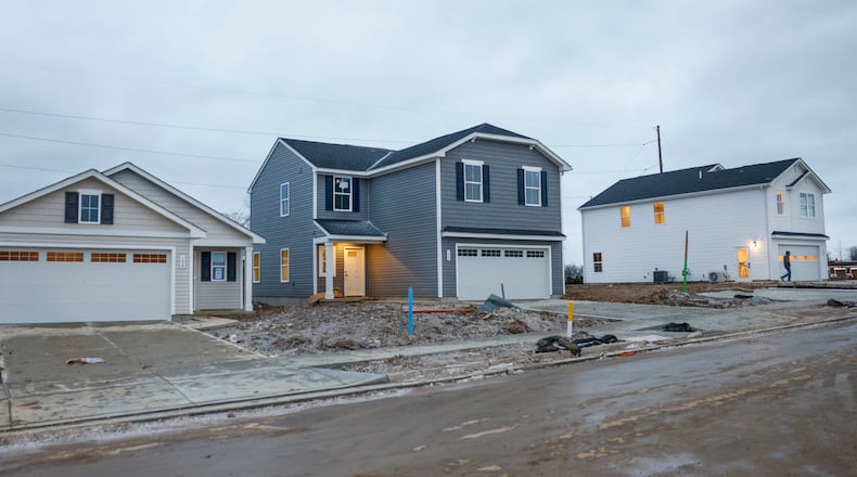 A view of newly constructed homes near East National Road on Wednesday, Jan. 14, 2026, that are part of the Melody Parks development in Springfield. JOSEPH COOKE / STAFF