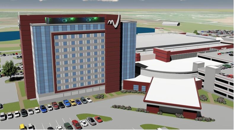 This is a rendering of the view from the west side of the 11-story Miami Valley Gaming Hotel approved Tuesday by the Warren County commissioners.