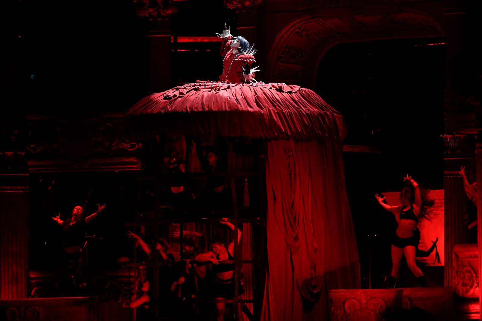 Lady Gaga takes part in a rehearsal a day ahead of her free concert, on Copacabana beach, in Rio de Janeiro, Friday, May 2, 2025. (AP Photo/Bruna Prado)