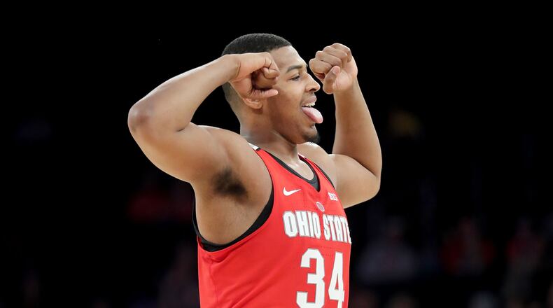 NEW YORK, NY - JANUARY 20:  Kaleb Wesson #34 of the Ohio State Buckeyes reacts in the second half against the Minnesota Golden Gophers during their game at Madison Square Garden on January 20, 2018 in New York City.  (Photo by Abbie Parr/Getty Images)
