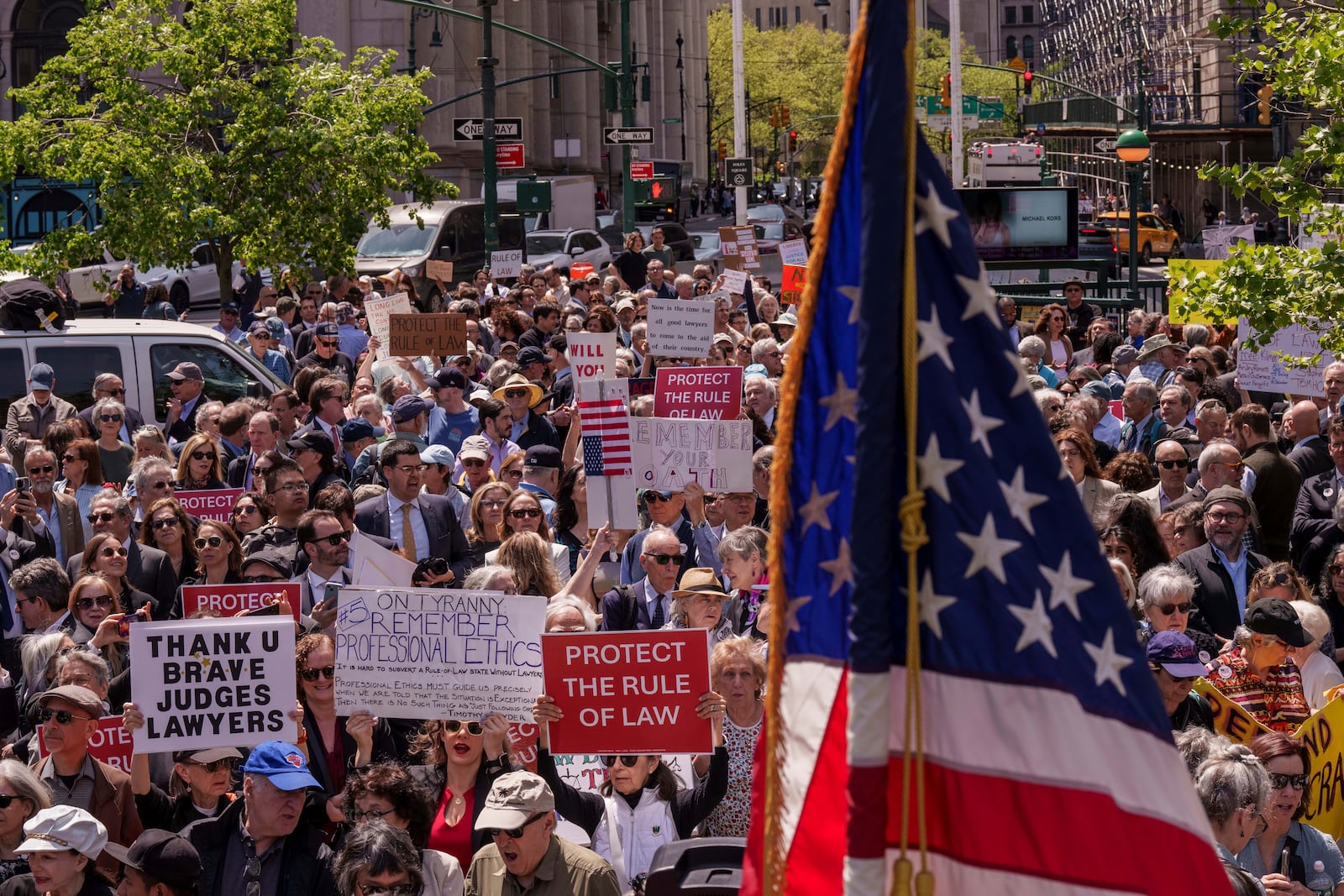 People take part in a May Day rally for the Rule of Law, Thursday, May 1, 2025, in New York. (AP Photo/Adam Gray)