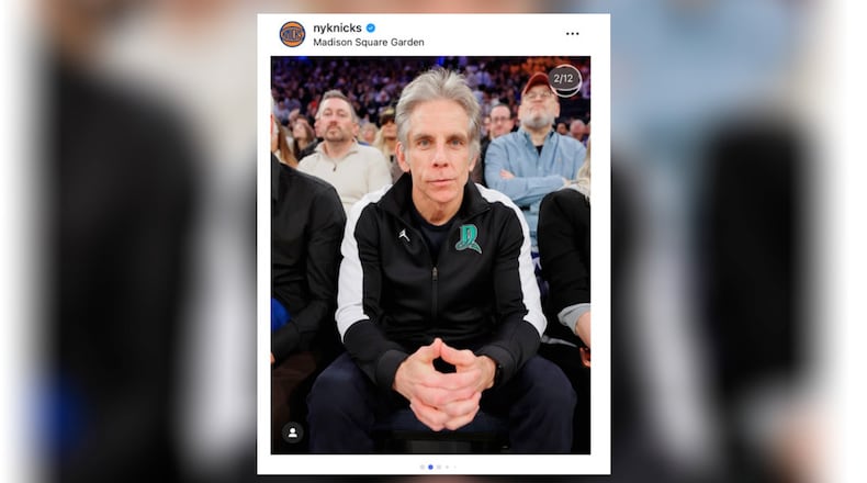 Actor Ben Stiller wore a Dayton Dragons jacket during the New York Knicks game against the Utah Jazz on Friday night at Madison Square Garden. NEW YORK KNICKS / INSTAGRAM PHOTO