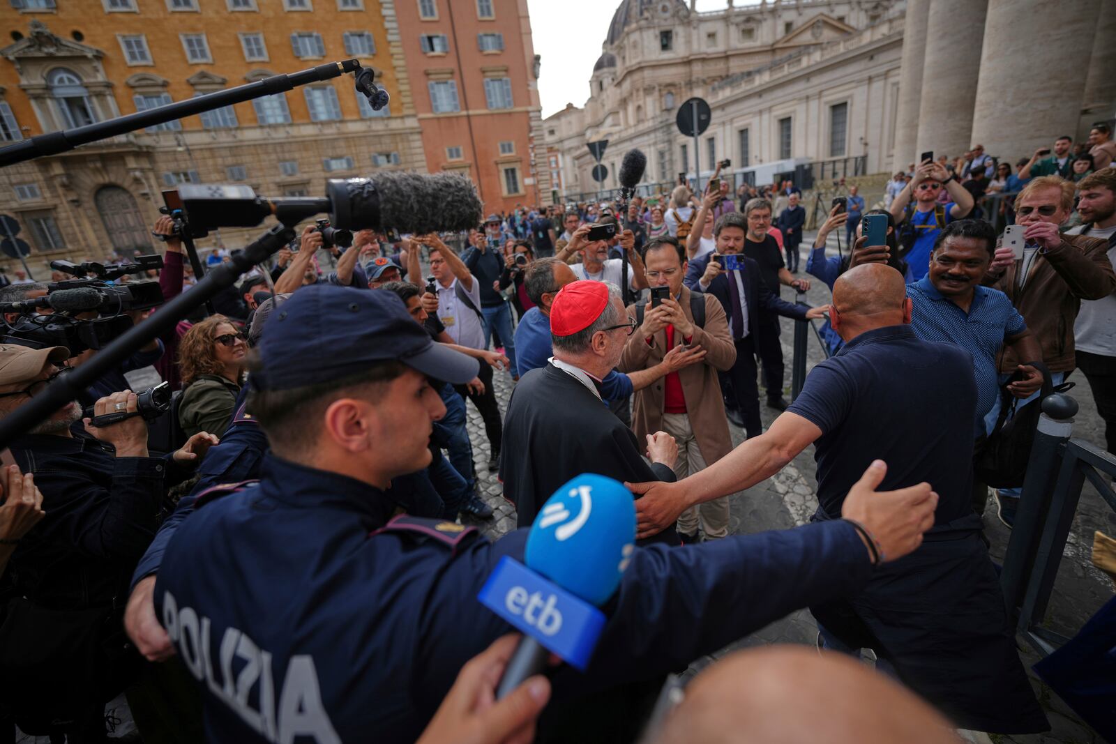 Cardinal Claudio Gugerotti arrives at the Vatican, Monday, May 5, 2025, to attend the General Congregation of cardinals in the New Synod Hall where they are preparing for the upcoming conclave starting on May 7, to elect the 267th Roman pontiff. (AP Photo/Andrew Medichini)